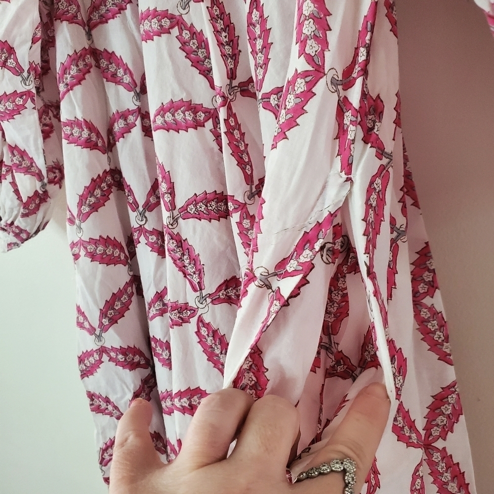 Karni Floral BoHo Cottagecore Maxi Dress Size Small White Pink Pockets - Picture 6 of 10